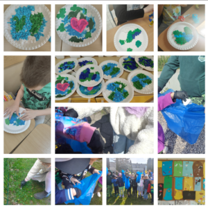 Kolaż zdjęć z pracami plastycznymi na Dzień Ziemi