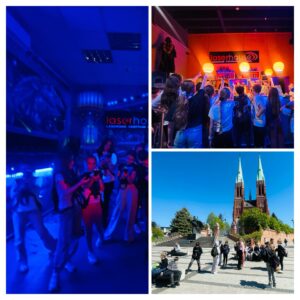 Kolaż zdjęć dzieci w Laserhouse oraz przed Bazyliką Św. Antoniego w Rybniku.