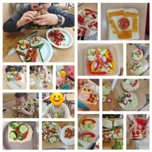 Kolaż z kanapkami zrobionymi przez dzieci.