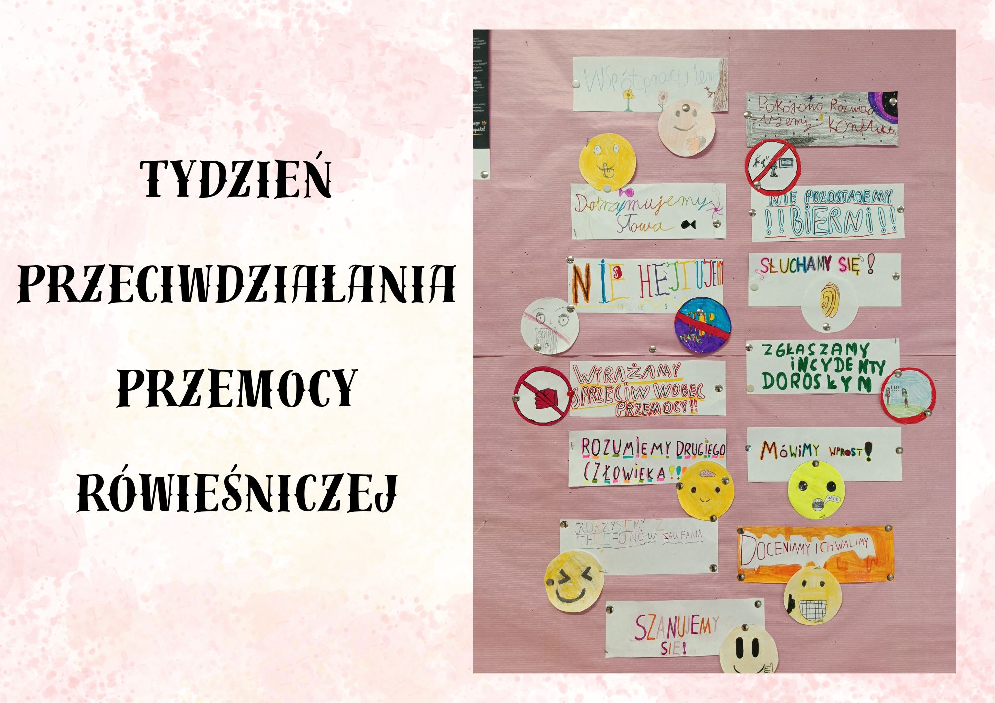 Prace uczniów z okazji tygodnia przeciwdziałania przemocy.