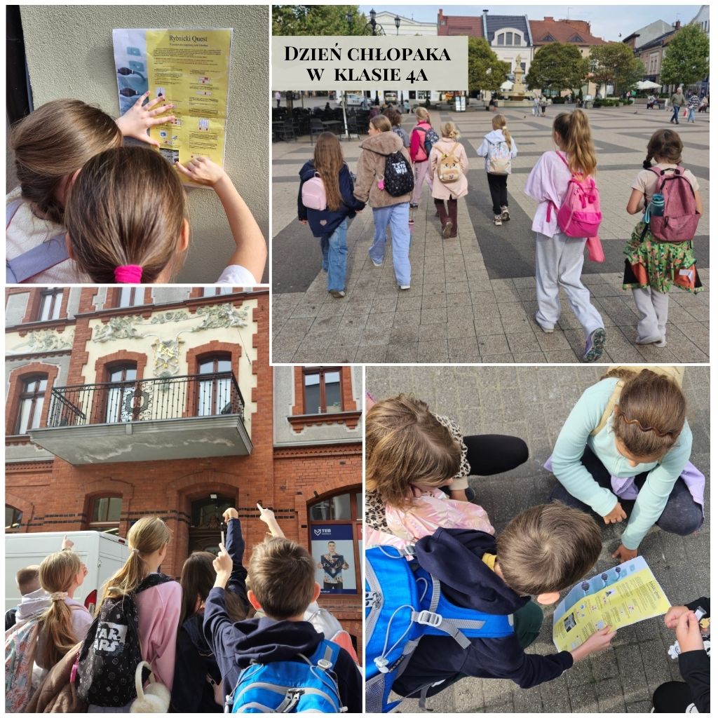 Dzień Chłopaka w klasie 4a – uczniowie poznają Rybnik, rozwiązując zadania w ramach miejskiej gry terenowej.